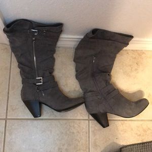 Grey heeled boots
